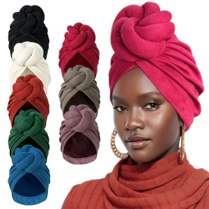 Wholesale New Solid Color Hair Turban 3D Braided Knot Design Head Wrap Fashion Large Head Scarf for Women