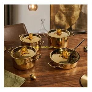 Premium Stainless Steel Gold Cookware Set Food Safe Durable Oven Safe Dishwasher Safe Lightweight Rust-Proof Multi-Piece Cooking