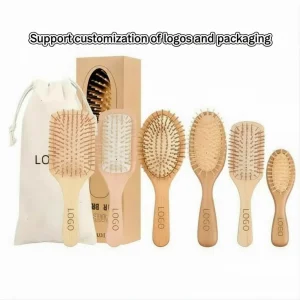 Custom Logo Bamboo Paddle Hair Brush Set Biodegradable Wooden Detangling Scalp Massage Hairbrush Bamboo Paddle Hair Brush