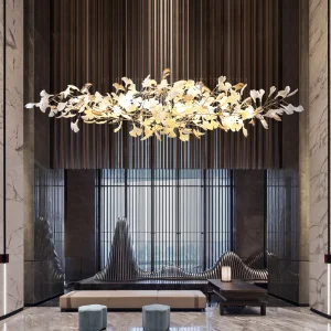 Custom Gold Ginkgo Leaf Pendant Chandelier
