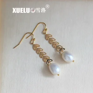 925 Sterling Silver White Baroque Freshwater Drop Pearl Earrings (XL140144)