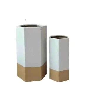 Nordic Minimalist Two-Tone Hexagonal Stoneware Vase Set