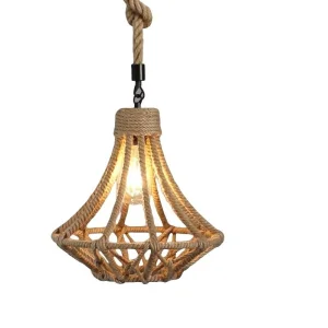 Vintage Hemp Rope Chandelier: Industrial Pendant Lighting for Rustic Dining Decor