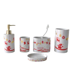 Discount Christmas Red & White Ceramic Bathroom Accessory Set Supplier, Companies