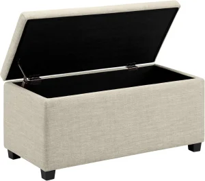 Upholstered Storage Rectangular Ottoman and Entryway Bench, Polyester, Beige