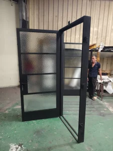 Hand Forged Single French Steel Doors with Glass Panels for Modern Project