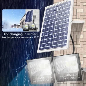Solar Flood Light 200LED LED Lamp 80W High Lumen Outdoor Lighting System with Two Lamps Remote Control for Garden Way Wall Pole Lights Sensor