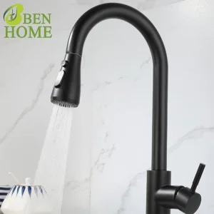 304 Stainless Steel Pull out Kitchen Faucet Luxury with Water Stop Button Mixer Faucet Black Matte