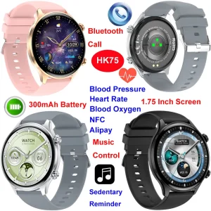 2025 new developed IP68 waterproof senior smart bluetooth watch with heart rate blood pressure blood oxygen monitor for fitness monitoring HK75