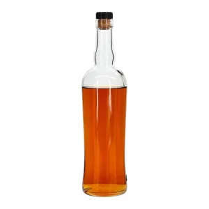 Custom Printing Square Shape Glass Bottle Whiskey Spirit Vodka Brandy Liquor Super Flint Glass Bottle with Wooden Glass Cork