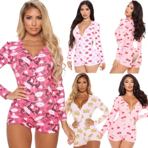 Women Valentines One Piece Sleepwear Home Pajamas Adult Valentine's Day Outfit Jumpsuit 2022