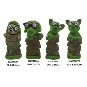 Best Grass-Flocked Solar Power Garden Decor Animal Figures with Brick Texture Base