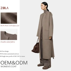 Women's Fashion Outerwear Long Winter Coat with Alpaca