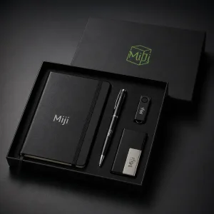 Custom Black Executive Gift Set with Notebook, Pen, USB Drive and Card Holder