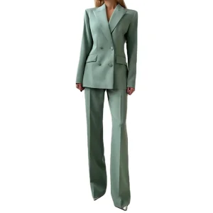 New Latest Fashion Color Long Button Women's 3-Piece Double Breasted Office Blazer Suit Set 2025