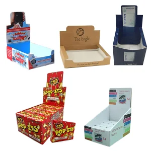 Custom Retail Kraft Paper Folders Display Packaging Box Varnishing Recyclable POS Corrugated for Supermarket Grocery Promotion