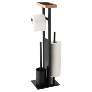 Modern Eco-Friendly Stainless Steel Bathroom Set Black Standing Tissue Holder Toilet Brush For Hotel Dining Use Living Room
