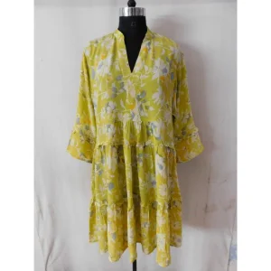 Women's Vintage Silk Sari Evening Gown Short Tunic Dress with Floral Print Natural Waistline Eco-Friendly Plus Size