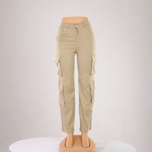 Calças largas de algodão para mulheres, estilo reto, moda de rua, hip-hop, com bolso frontal, macacão longo
