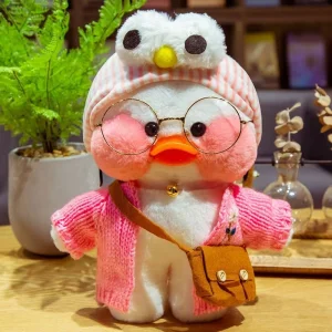 Lalafanfan Cafe Mimi Duck Plush Toy Cute Soft Stuffed Animal with Cartoon Bird Headband Gift for Kids Birthday Christmas