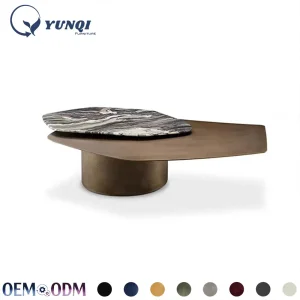 High-End Italian Coffee Table Purple Mountain Natural Luxury Stone Yellow Brass Villa Living Room Irregular Coffee Table
