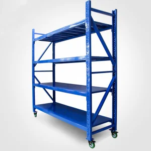 Factory Manufacturing Metal 4-Layer Boltless Warehouse Shelves Wheels Storage Racking Adjustable Electrostatic Powder
