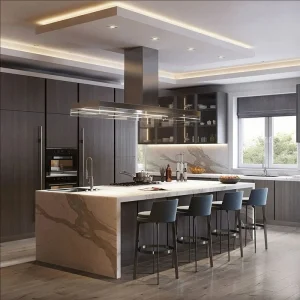 Modern Design Melamine Laminated Finish Wood Grain and Lacquer Finish MDF Handleless Kitchen Cabinet for Homeowner and Builder