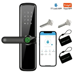 Wholesale Smart Lock Tuya Alexa TTLock Wi-Fi Cloud Fingerprint RFID Key Door Lock for Wood Aluminum Steel Doors (Aluminum Alloy)