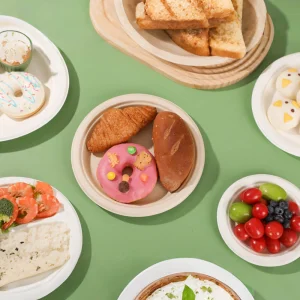 Oasis Customizable 6/7/9/10 Inch Disposable Sugarcane Plate Modern Bagasse Biodegradable Natural/White Compostable Plate