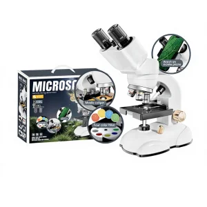 Kids Binocular Microscope Kit 20X-80X Magnification Mobile Phone Adapter Educational Science Toy for Students