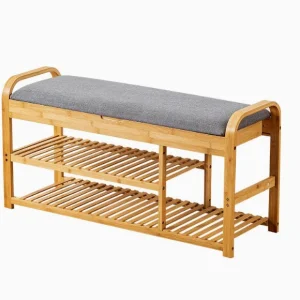Modern Bamboo Shoe Rack Bench with Shoe Storage 3 Shelves Floor Mount up to 11 Pair Entryway Living Room Furniture