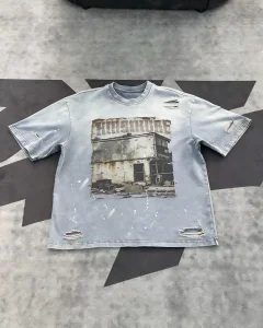 High Street Casual Cotton Tee Men Retro Washed T-Shirt