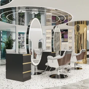 Modern Luxury Gold LED Salon Styling Station
