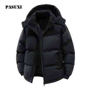 PASUXI Men Winter Warm Parka Puffer Jacket High Quality Thicken Waterproof Coat Custom Logo Hooded Outerwear Big Size S-3XL