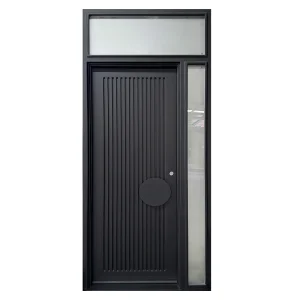 Modern Main Entry House Black Steel Door Security Wrought Iron Door Pivot Steel Home Arched Single or Double Entrance Front Doors with Clear Glass