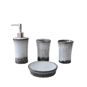 jiashun Gray and Black Gradient Vertical Striped Ceramic Bathroom Accessory Set Company, Product