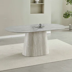 Luxury Home Dining Room MDF Furniture Oval Beige Dining Table