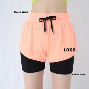 Women's 2 Double Layer High Waist Biker Shorts Polyester Running Cycling Shorts Quality Custom Short Breathable GYM Sport Shorts