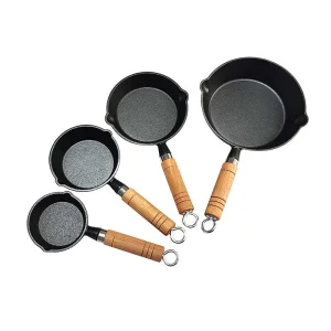 Small Oil Pan Mini Cast Iron Frying Pan Non-Stick Fried Egg Dumpling Pre-Seasoned Saucepan Wooden Handle