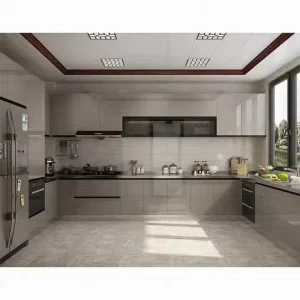 Modern Kitchen Cabinet Set U Shape High Gloss Painting Lacquer Pink Kitchen Cabinets for Sale