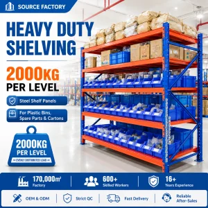 2000KG Adjustable 5 Storage Levels Heavy Duty Shelving System For Bins Spare Parts And Cartons Steel Decks Panel Racking