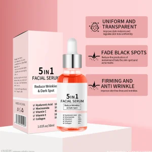 Private Label Wholesale Loq MOQ 30ML Reduce Wrinkles Dark Spot Moisturizing Hydrate Vitamin C Niacinamide 5 in 1 Facial Serum