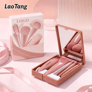 Portable 5pcs Multi-Function Synthetic Hair Makeup Brush Set Foundation Powder Blush Eye Shadow Face Cosmetic Kit Mirror Case