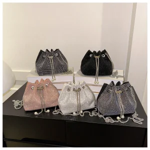 2026 New Best-Selling Women's Diamond-Studded Shiny Water &amp; Full Diamond Bucket Crossbody Bag with High-End Chain