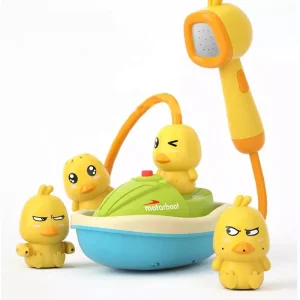 Brinquedo de piscina elétrico em forma de pato engraçado com spray rotativo, brinquedo de banho de bolhas para bebês com chuveiro