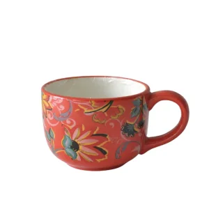 China Vibrant Red Hand-Painted Colorful Floral Ceramic Mug Factory, Company