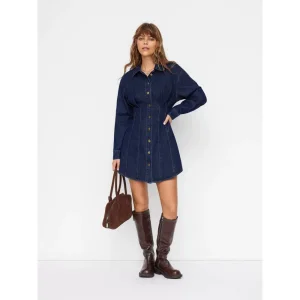 Vestido de Camisa de Denim Feminino