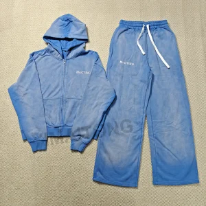 Custom Printed Eco-Friendly Streetwear Cotton Sun Faded Sweatsuit