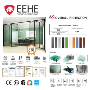 Eehe Heavy Duty Aluminum Pella Bifold Patio Doors with Door System Low Maintenance CE for Restaurant Patios
