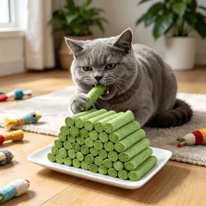 Freeze Dried Cat Grass Sticks Hairball Control Digestive Fiber Treat for Indoor Cats Grain Free Natural Chewable Snack